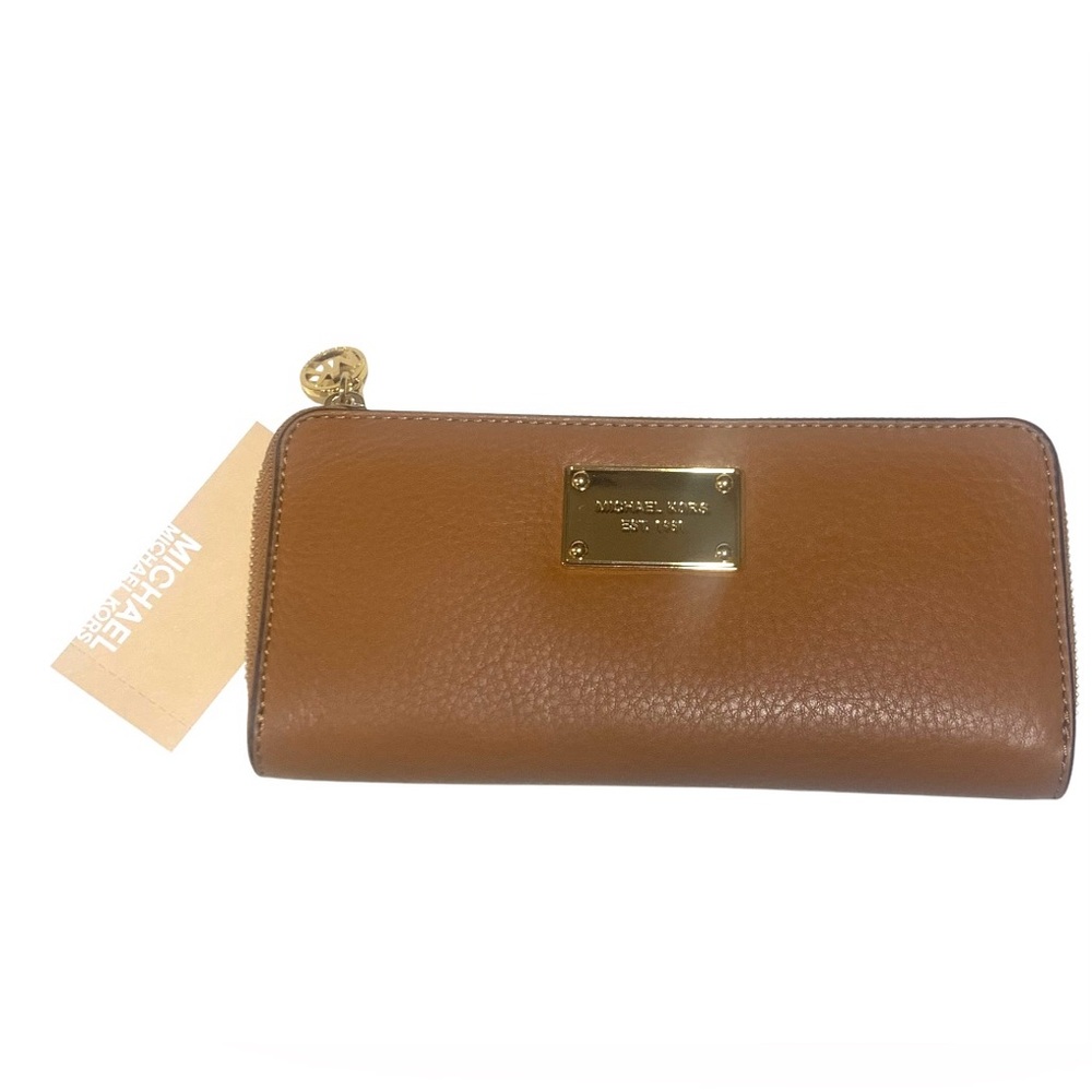 NWT Michael Kors Jet Set Zip Around Continental Genuine Leather Wallet 
Dark Tan